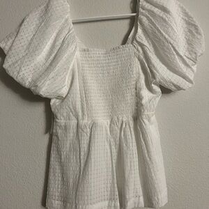 Old Navy White Puff Sleeve Smocked Blouse
